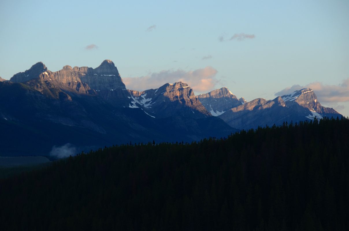 16 Waputik Peak, Pulpit Peak, Crowfoot Mountain, BowCrow Peak At Sunrise From Hill At Lake Louise Village